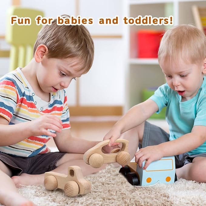 TOY Life Wooden Toys Cars, Montessori Toys for Babies 0-6-12 Months, Rattle Toy Cars for Toddlers 1-3, Christmas Wooden Baby Toys Gift 1 Year Old, Baby Boy Nursery Decor, 1 Year Old Boy Birthday Gift-CubbioJoy