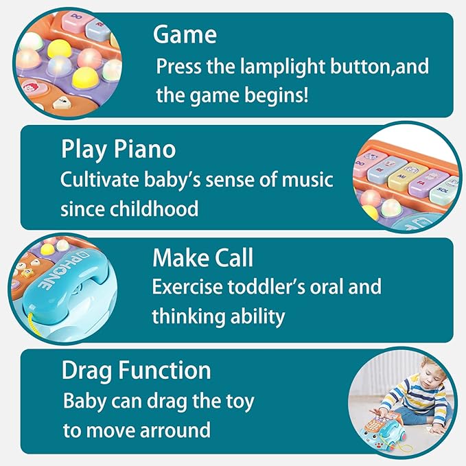Baby Phone Toy,Baby Toy Phone Cartoon Baby Piano Music Light Toy Children Pretend PhoneToy Gift Game Boy Girl Early Education Gift Blue (18 M+)-CubbioJoy