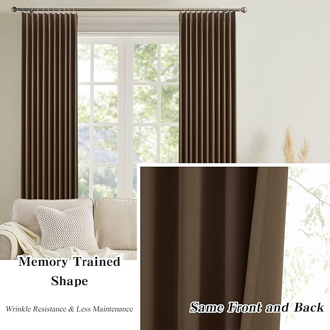 KEQIAOSUOCAI Brown Blackout Curtains 150 Inches Long, Extra Long Pinch Pleats Living Room Curtains Thermal Pleated Curtains Panels Drapery for Home, Hotel, Office, 40" W x 150" L, Set of 2-CubbioJoy