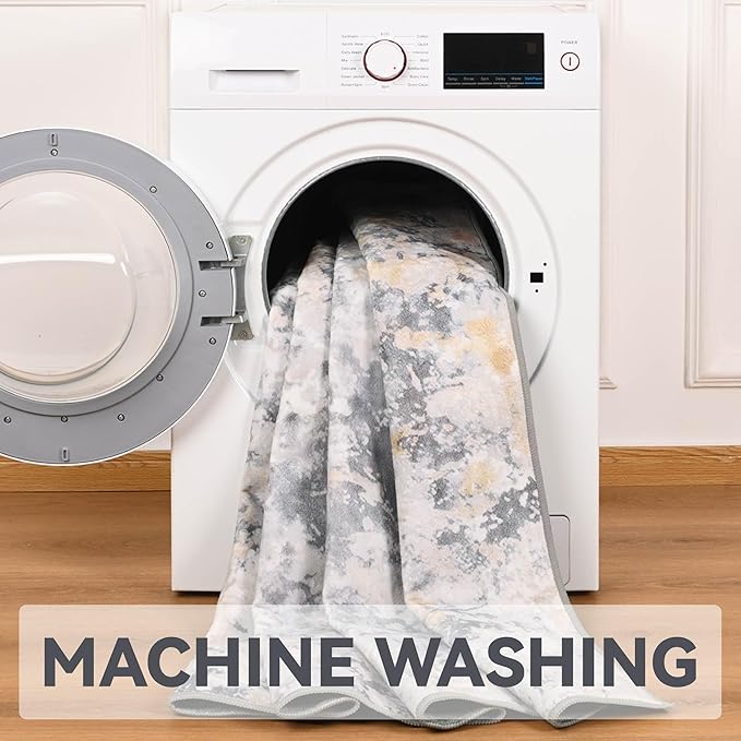 Area Rug 4x6 Washable Grey Rug for Bedroom, Abstract Modern Living Room Rugs Non Slip Low Pile, Carpet for Kitchen, Nursery, Kids Room, Office-CubbioJoy