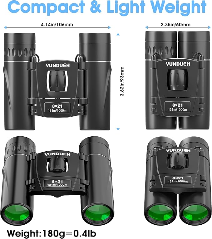 Compact HD Binoculars for Adults and Kids, Children Small High Powered Binoculars with Clear Low Light Night Vision, Mini Pocket Lightweight Waterproof for Hunting Bird Watching Travel Concert-CubbioJoy