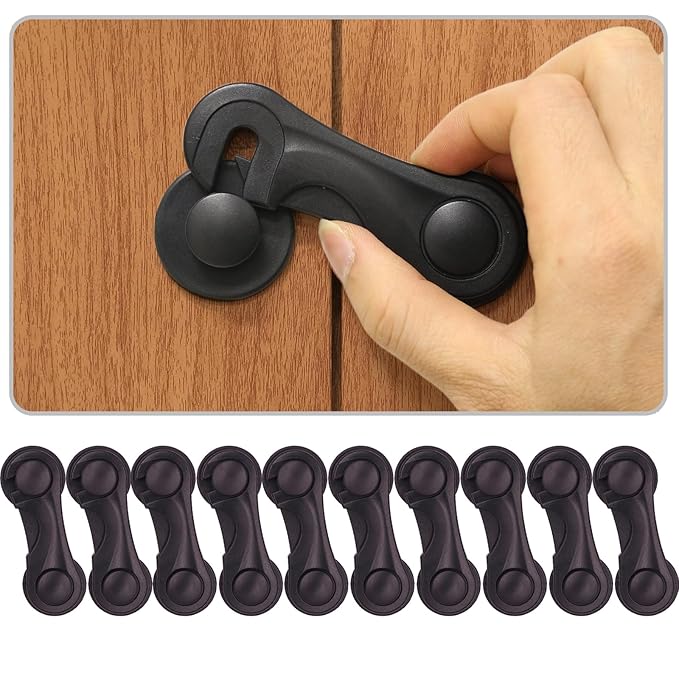 Cabinet Locks Baby Proofing, Childproof Cabinet Locks 10 Pack with Adhesive for Protecting Kids and Toddlers, Child Safety Lock for Drawer Cupboards Closet and Pantry Door (Black)-CubbioJoy