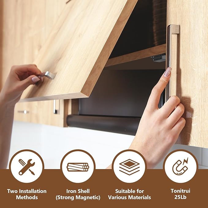 Cabinet Door Magnet, Flat Bottom Cabinet Magnetic Catch with Adhesive, Easy to Install,Only Takes 1 Minute,35lb Magnetic Cabinet Door Drawer Latch(Black, 8Pack)-CubbioJoy