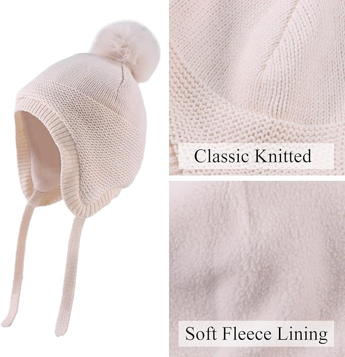 Basic Winter Baby Beanie Gloves Boys Girls Knitted Hat Pompom Kids Earflap Hats Warm Infant Toddler Beanie Mittens Set-CubbioJoy