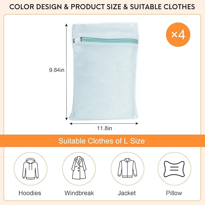 4 Piece Blue Small, Durable Organic Cotton Mesh Laundry Bag with Strong Zipper and Breathable Mesh, Delicate Laundry Bag for Underwear, Clothes, Pants and Socks-CubbioJoy
