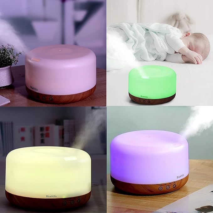 BlueHills Premium 1000 ML XL Essential Oil Diffuser Aromatherapy Humidifier with Remote Timer for Large Room Home 18 Hour Run Huge Coverage Area 1 Liter Mood Light Extra Large Capacity Wood Grain D004-CubbioJoy