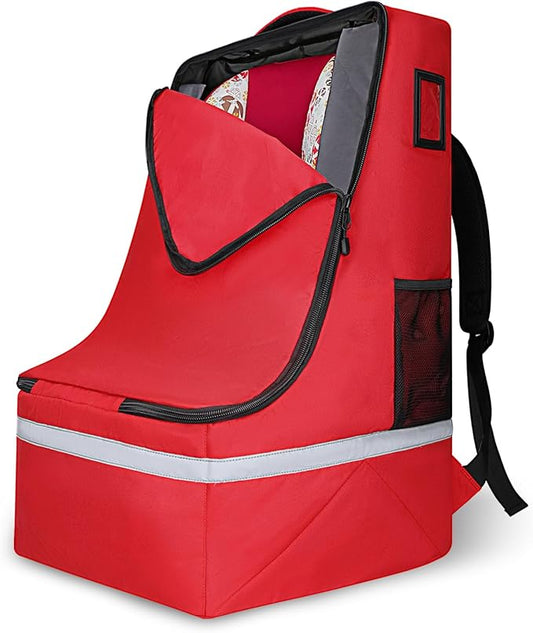 Car Seat Travel Bag for Airplane,Infant Seat Travel Bag with Shoulder Strap,Padded Car Seats Backpack with Reflective Stripes,Large Carseat Carrier Bag Travel Car Seat Cover, Red-CubbioJoy
