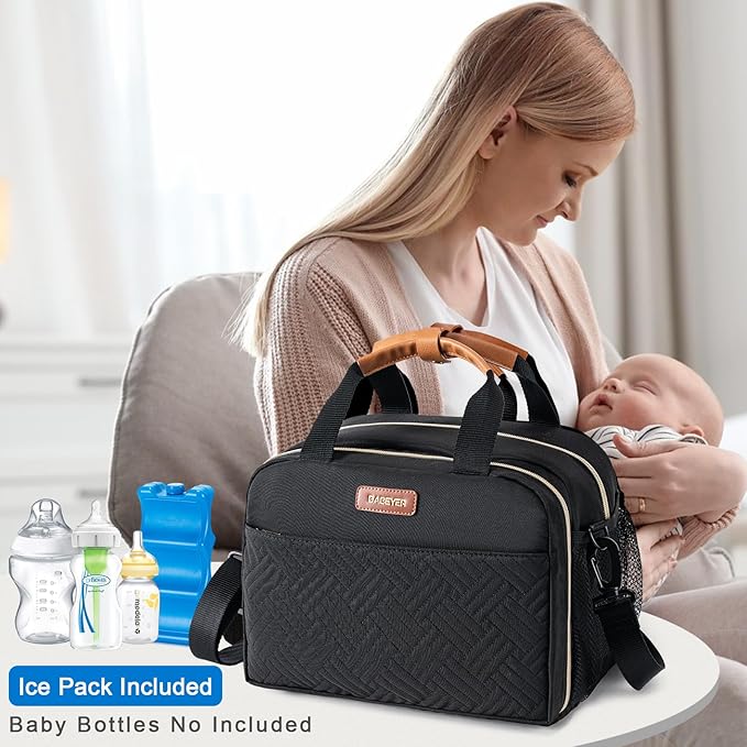 Breastmilk Cooler Bag with Ice Pack Fits 6 Baby Bottles Up to 9 Ounce, Compatible with Wearable Breast Pumps & Accessories-Black-CubbioJoy