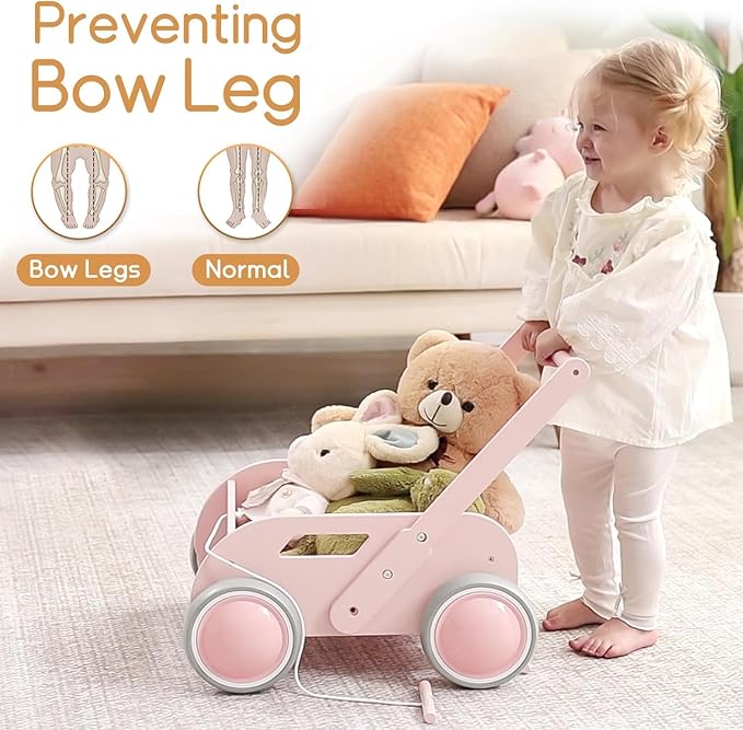 2025 HOMEKOL Wooden Baby Walker,Baby Push Walker, Adjustable Speed Baby Walker for Boys and Girls, Baby Activity Center, Gift for Birthday, Christmas and New Year Nature Pink-CubbioJoy