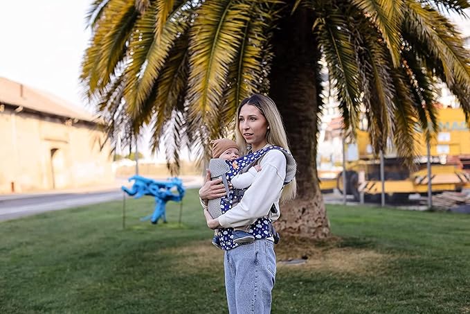 Beco Gemini Baby Carrier from Newborn to Toddler - Certified Ergonomic Newborn Baby Carrier for Infants and Children of 7-35 lbs - M Shape, Adjustable Seat, Breathable 3D Mesh (Cool Rain Drops)-CubbioJoy