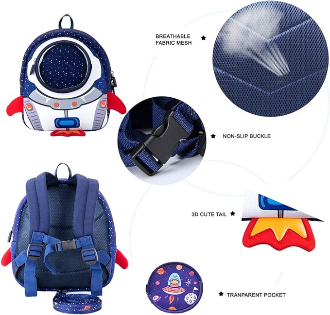 JiePai Rocket Toddler Kids Backpack with Harness Leash for Boys Girls Age 1-3-CubbioJoy