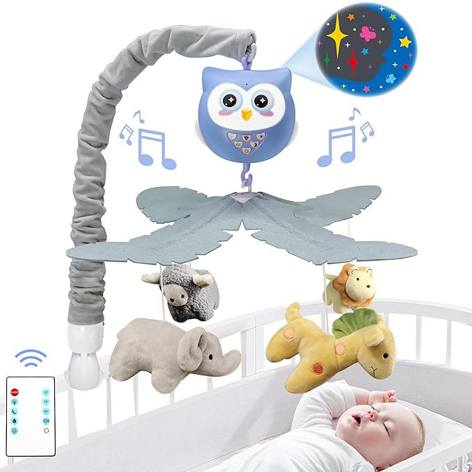 Baby Crib Mobile with Music and Lights for Boys Musical Mobile Animals for Crib Bassinet Girls Toys Hanging Portable Safari Nursery Decor Blue-CubbioJoy