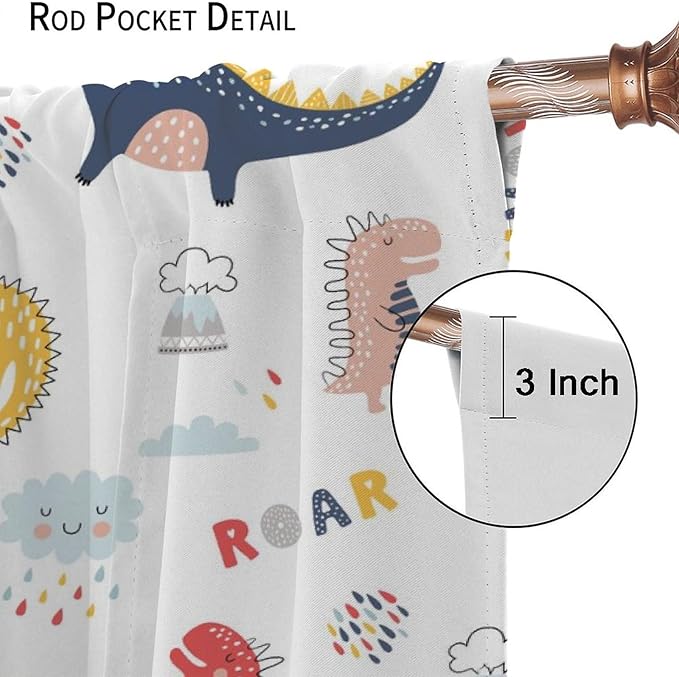 Cartoon Dinosaur Curtains for Kids Boys Girls Home Decor Colorful Cute Dino Animals Print Pattern Rod Pocket Blackout Window Drapes for Nursery Baby Bedroom Playroom W21xL54in 2 Panels-CubbioJoy