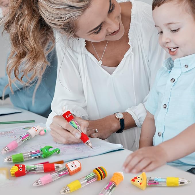 12Pcs Mini Multicolor Pens in One 4-in-1 Cute Pens Bulk for Kids, Ballpoint Pen for Birthdays and Children's Parties, Fun Pen Gifts Assorted Ink Kawaii Pen-CubbioJoy