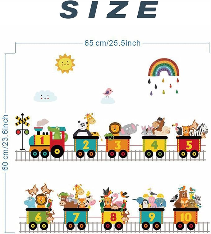 Alphabet Train Color Learning Educational Wall Decals Peel and Stick Cute Animal Wall Stickers for Educational Classroom Kids Playroom Bedroom Decorations (Train numbers02)-CubbioJoy