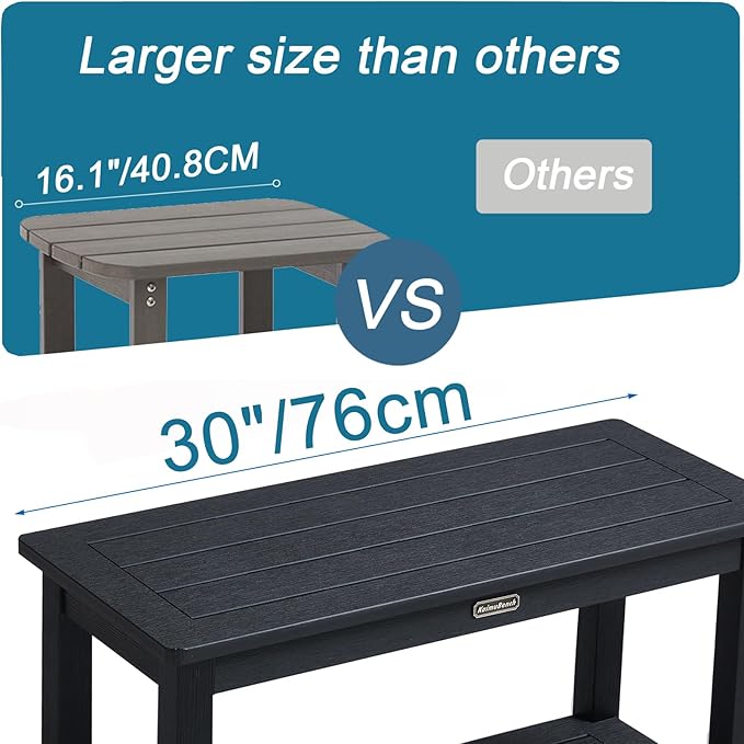 30'' Waterproof Shower Stool, Poly Lumber Shower Bench Seat for Shaving Legs, HDPS Plastic Bath Chair Seat, Non-Slip & No Maintenance, Black, Weight Capacity 700LBS (30 x 13 Inches)-CubbioJoy