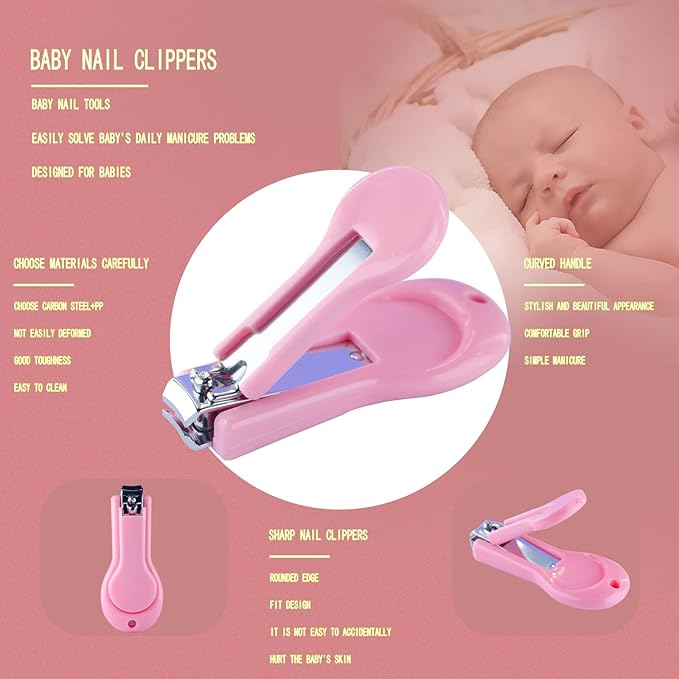 Baby Grooming Kit, Baby Essentials for Newborns, Portable Baby Care Kit, Contains Baby Nail Clippers, Baby Comb, Baby Brush, Baby Ear Wax Removal Tool and More (10 in 1) (Pink)-CubbioJoy