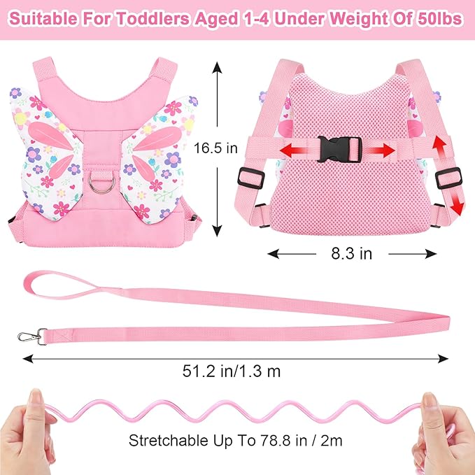 Accmor Toddler Harness Leash, Cute Butterfly Kids Leash + Anti Lost Wrist Link for Outdoor Travel, Adorable Child Walking Harness Wristband Assistant Strap Belt Keep Kids Close for Baby Boys Girls-CubbioJoy