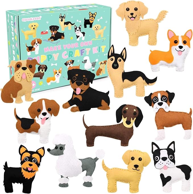 CiyvoLyeen Puppy Craft Kit Kids DIY Crafting and Sewing Set Dog Stuffed Animal Felt Plushie for Girls and Boys Educational Beginners Sewing Set Sewing Kits for Kids Age 8 9 10 11 12-CubbioJoy