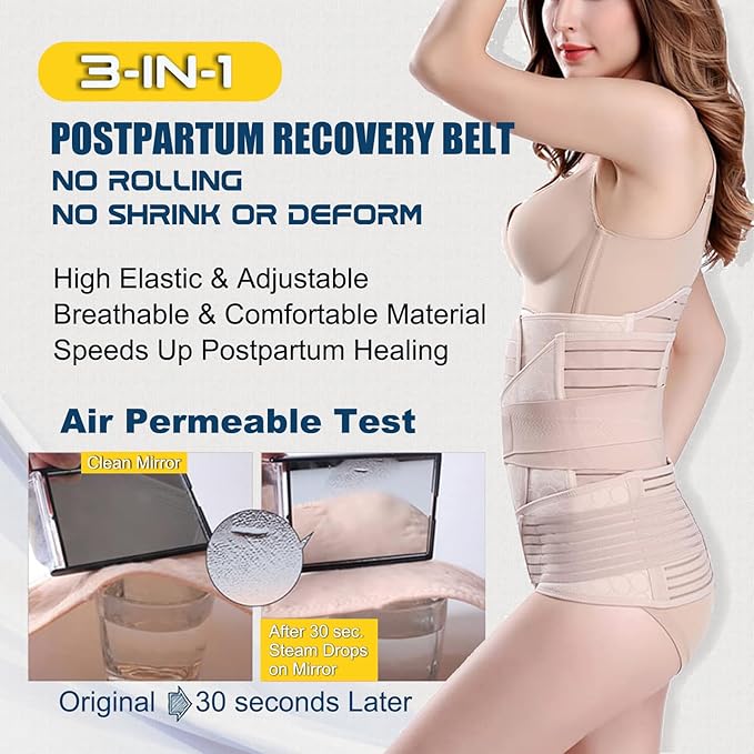 ChongErfei Postpartum Support Recovery Belly Wrap Waist/Pelvis Belt Body Shaper Postnatal Shapewear (Beige, XXL)-CubbioJoy