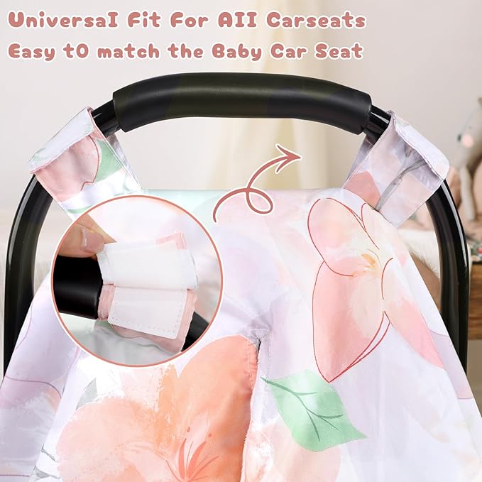 Car Seat Cover Baby, Infant Car Seat Canopy Covers for Newborn Girls Boys, Soft Minky Carseat Covers Stretchy Multi-Use Nursing Cover for Stroller Baby Car Seat, Purple Floral-CubbioJoy