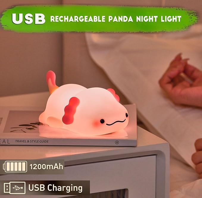 DREAMING MY DREAM Cute Axolotl Night Light, LED Squishy Novelty Animal Night Lamp, 3 Level Dimmable Nursery Nightlight for Breastfeeding Toddler Baby Kids Decor, Cool Gifts Kids (Axolotl)-CubbioJoy