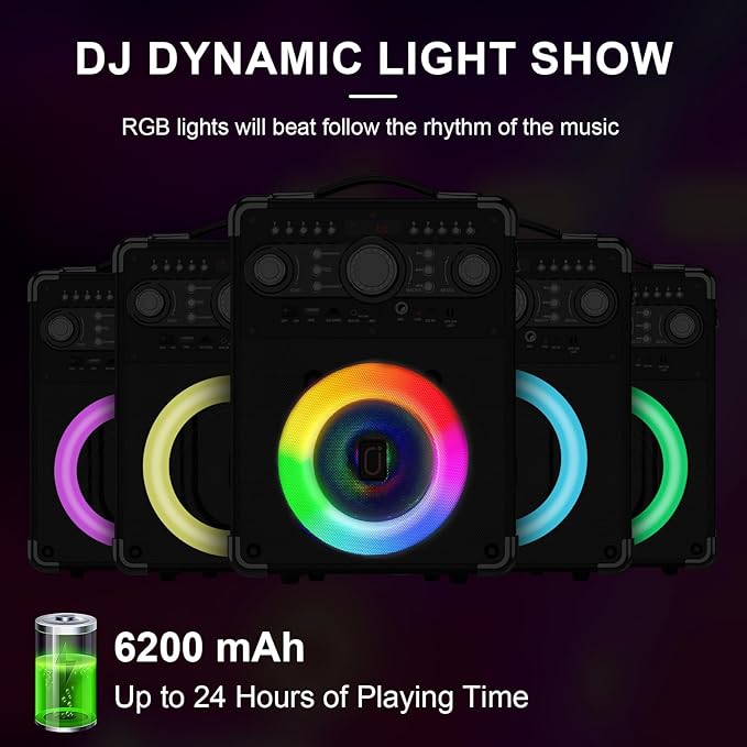 Karaoke Machine with 3 Wireless Microphones for Adults, Portable Bluetooth Party Speaker with Echo Adjustment, Singing Machine Support TWS/USB/TF Card/Guitar/TV Connected for Outdoor/Events etc-CubbioJoy