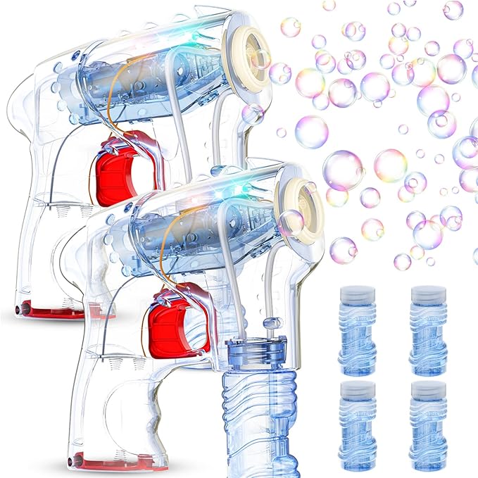 Kid Odyssey 2 Pack Bubble Gun with 4 Refill Solution and 3 Colorful LED Light, Bubble Machine for Kids, Bubble Maker for Party Favors, Birthday Gift, Indoor Outdoor Toys for Toddlers-CubbioJoy