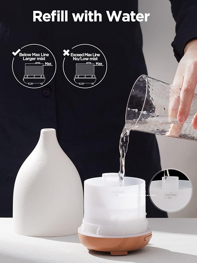 InnoGear Oil Diffuser, 150ML Ceramic Diffuser for Essential Oils Handcrafted Aromatherapy Diffuser Ultrasonic Cool Mist Humidifier with 2 Mist Modes Waterless Auto Off for Room Office, White-CubbioJoy