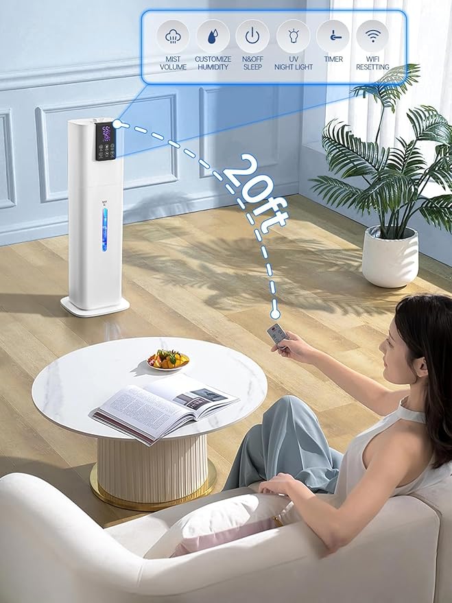 8L Smart Humidifiers for Bedroom Large Room, 2.1Gal Cool Mist Top Fill Diffuser Ambient Light, App & Remote Control, 3 Mist Modes, Quiet Humidifier for Home Office Plant (White)-CubbioJoy