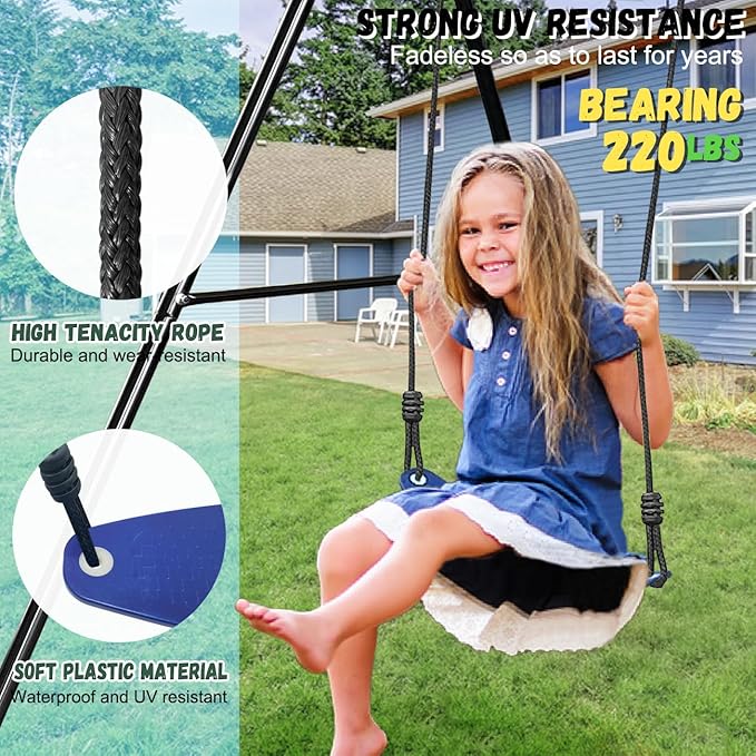 4-in-1 Heavy Duty Swing Set for Backyard – Large Metal Frame with Saucer Swing, Sandbox, Basketball Hoop & Single Swing Seat | Toddler to Kids Play Equipment | Outdoor & Indoor Use | Kids Gift-CubbioJoy