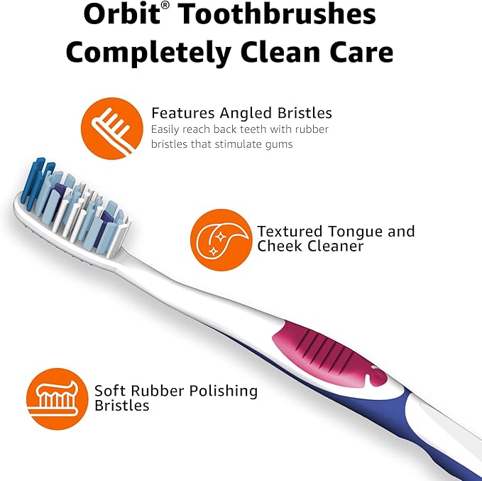 Amazon Basics Orbit Toothbrushes, Soft, Full, 4 Count, Assorted Colors (Previously Solimo) (Pack of 3)-CubbioJoy