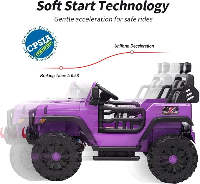 2 Seater Ride on Toy Car for Kids, 24V 4x4 Ride-on Truck Kids Electric Car w/Remote Control, 4x200W Motors - Purple-CubbioJoy