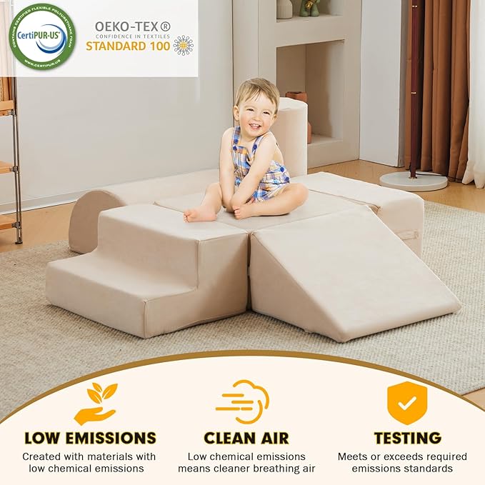 jela Foam Blocks 6Pcs Soft Play Equipment Luxury Miss Fabric, Toddler Climbing Toys Indoor Soft Play Climbing for Toddlers, Lightweight Climbing Blocks for Babies, Kids, Climb and Crawl Foam Playset-CubbioJoy