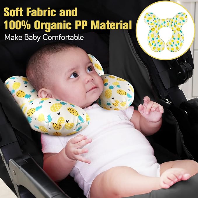 KAKIBLIN Baby Travel Pillow, Upgraded Baby Neck Pillows for Car Seat Toddler Head and Neck Support Pillow,Support Pillows for Car Seat, Pushchair,Travel (Pineapple)-CubbioJoy