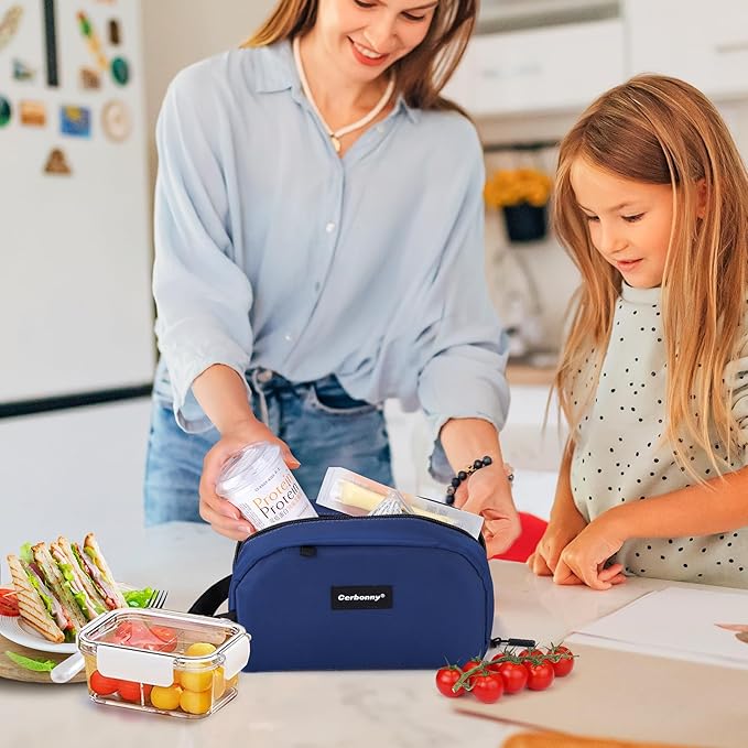 Cerbonny Reusable Lunch Bag, Freezable Insulated Cooler Bag, Leak-Proof, Portable, Navy Blue, 2.5L, 5x9x4 inches-CubbioJoy