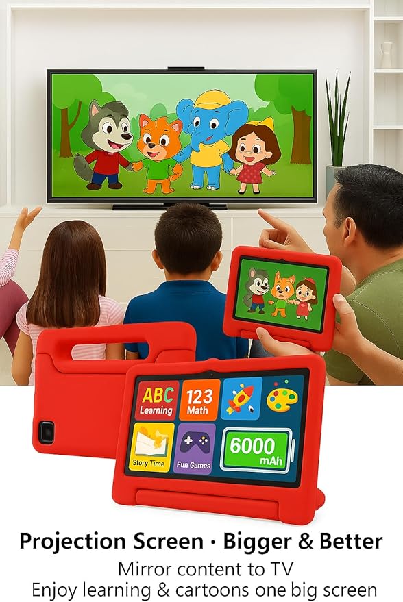 10.1 Inch Kids Tablet with Shockproof Case | Android 14, 64GB+8GB RAM, 12H Battery | Parental Control, Google Kids Space & Preloaded Educational Apps | WiFi 6, HD Display, Ages 3-12-CubbioJoy