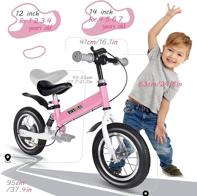 Balance Bike 2 in 1,The Dual Use of a Kids Balance Bike and Kids Bike,12 14 Inches for 2-6 Years Old,with Shock Absorbers, Fenders, Pedals, Auxiliary Wheels-CubbioJoy
