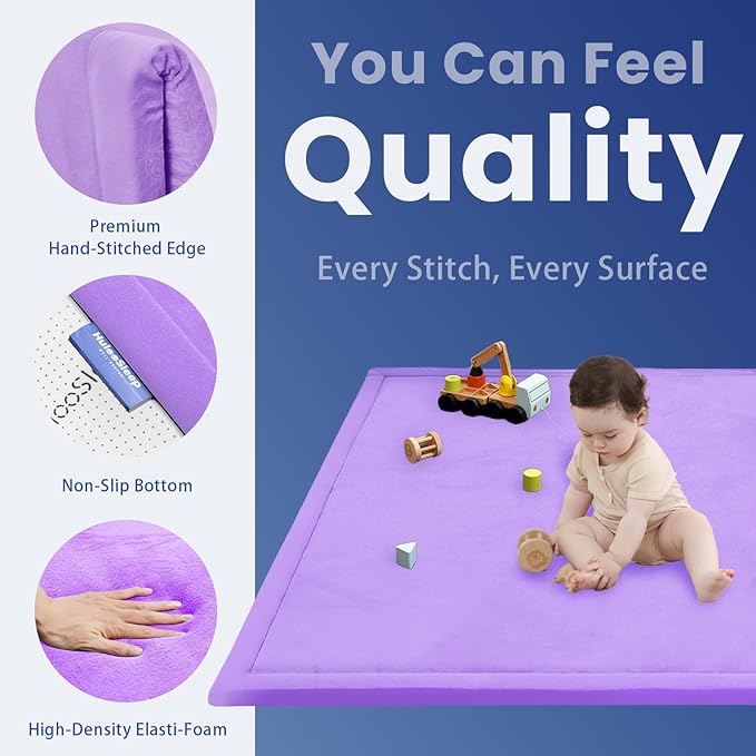 Baby Play Mat for Floor,1.3" Thick Memory foam Tummy Time Mat for Toddlers,Infants,kids,Water-Repellent Soft Nursery Rug,Extra Large Non Slip for Crawling&Yoga,Tatami Style for Living Room(Lavender)-CubbioJoy