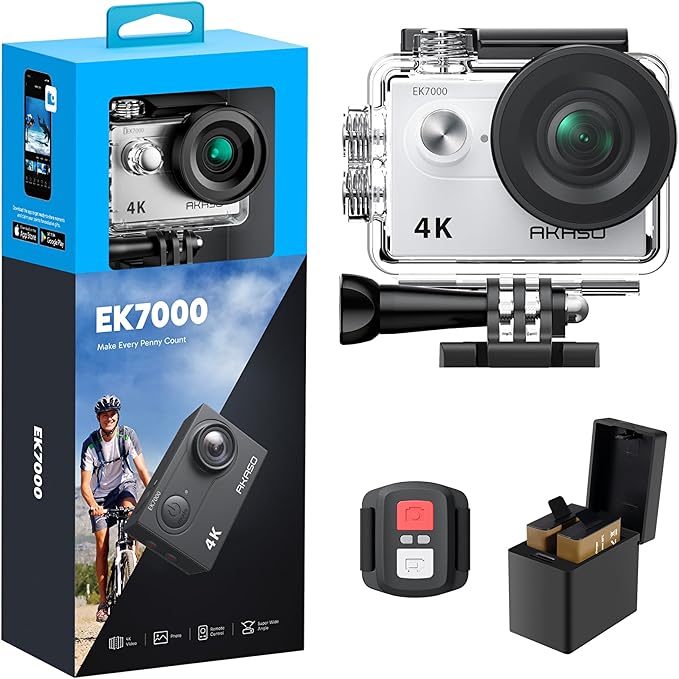 AKASO EK7000 4K30FPS 20MP WiFi Action Camera with EIS Ultra HD 131FT Waterproof Underwater Camera Remote Control 4X Zoom Support External Microphone-CubbioJoy