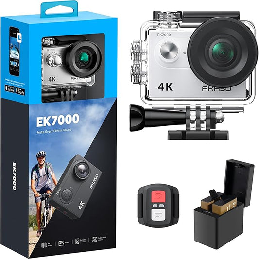 AKASO EK7000 4K30FPS 20MP WiFi Action Camera with EIS Ultra HD 131FT Waterproof Underwater Camera Remote Control 4X Zoom Support External Microphone-CubbioJoy
