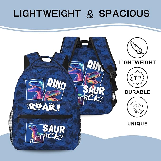 Dinosaur Backpack for Kids Boys Girls, ROAR! DINO SAUR ATTACK! Cartoon Dinosaur Pattern School Bag, Lightweight Ergonomic Durable Bookbag for Age 5-12, Ideal for School Outdoor Travel Daypack-CubbioJoy