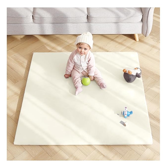 Baby Play Mat 48"x48" – Thick, Non-Slip Foam Mat for Babies and Toddlers. Foldable, Scrubbable, Odorless, and Soft, Ideal for Playpens, Crawling, and Indoor Playtime-Beige-CubbioJoy