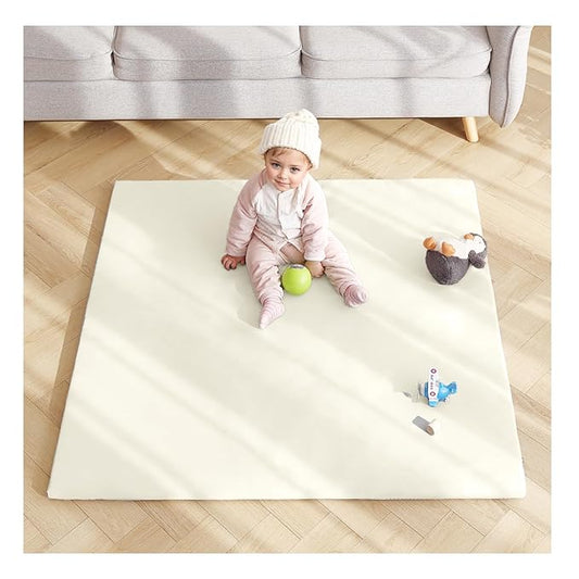 Baby Play Mat 48"x48" – Thick, Non-Slip Foam Mat for Babies and Toddlers. Foldable, Scrubbable, Odorless, and Soft, Ideal for Playpens, Crawling, and Indoor Playtime-Beige-CubbioJoy