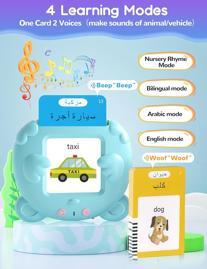 Arabic and English Talking Flash Cards for Toddlers, 510 Sight Words Bilingual Learning Toys for Children, Autism Pocket Speech Therapy Toys, Arabic Vocabulary Educational Flashcards-CubbioJoy