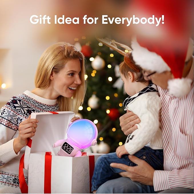 Astronaut Sunrise Alarm Clock for Kids, White Noise Sound Machine with 30 Soothing Sounds, 22 Dimmable Nightlights, Bluetooth Speaker, Dual Digital Alarm Clocks, Wake Up Light for Bedroom, Adults-CubbioJoy