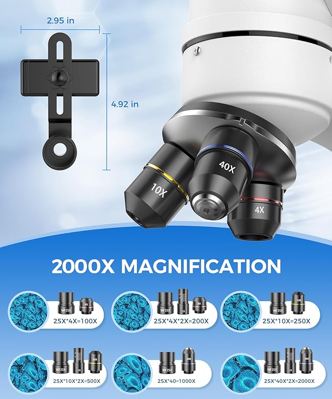 Compound Binocular Microscope for Kids & Students, 40X-2000X Magnification, Microscope Kit with Slides & Specimens, Lab Equipment for School Biology Class & Home Science Experiments-CubbioJoy