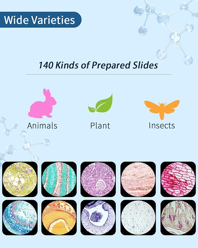 140-Pcs Microscope Slides with Specimens,Pre-Made Glass Slides with Specimens,Educational Microscope Slides and Covers for Young Scientists,Perfect for Biology Class and Experiments-CubbioJoy