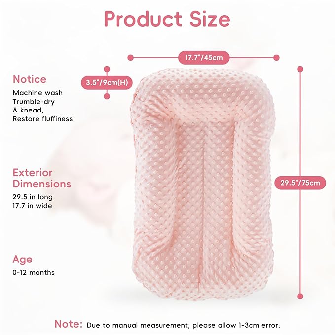 Baby Lounger for Newborn,Baby Nest for Newborn Soft Cotton Breathable for Playtime & Relaxation,Flat Babies Essentials Gifts Newborn Lounger for Boys & Girls 0-12 Months(Pink Bean)-CubbioJoy