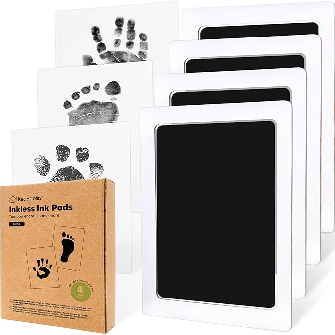 4-Pack Inkless Baby Hand and Footprint Kit - Mess Free Ink Pad for Newborn Keepsake, Dog Nose & Paw Print Kit, Clean Touch Ink Pad for Baby Hand & Footprints, Ideal New Mom Gifts (Jet Black, L)-CubbioJoy